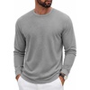 COOFANDY Mens Waffle Long Sleeve Shirt Crew Neck Cotton Blend Basic T Shirt(Light Gray)