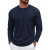 COOFANDY Mens Waffle Long Sleeve Shirt Crew Neck Cotton Blend Basic T Shirt(Navy Blue)