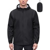 COOFANDY Rain Jacket Men Raincoat Waterproof With Hood Packable Windbreaker(Black)