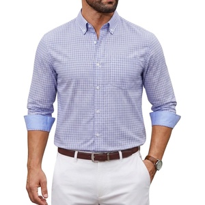 COOFANDY Men Dress Shirts Long Sleeve Button Down Shirts Cotton Plaid Shirt(White Blue Plaid)