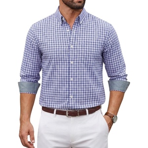 COOFANDY Men Dress Shirts Long Sleeve Button Down Shirts Cotton Plaid Shirt(White Deep Blue Plaid)