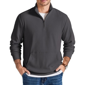 COOFANDY Men Quarter Zip Pullover Mock Neck Long Sleeve Corduroy Sweatshirt(Dark Grey)
