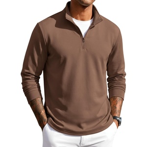 COOFANDY Men Quarter Zip Pullover Sweatshirts Long Sleeve Mock Neck Sweater(Brown)