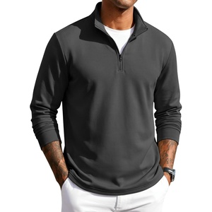COOFANDY Men Quarter Zip Pullover Sweatshirts Long Sleeve Mock Neck Sweater(Dark Grey)