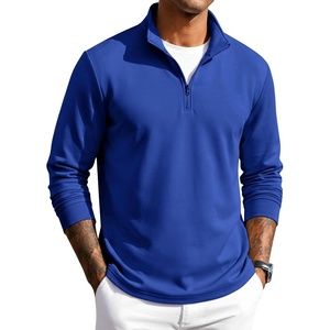 COOFANDY Men Quarter Zip Pullover Sweatshirts Long Sleeve Mock Neck Sweater(Deep Blue)