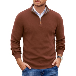 COOFANDY Mens Quarter Zip Pullover Sweater Casual Mock Neck Knit Polo(Brown)