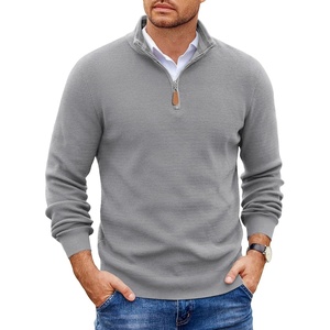 COOFANDY Mens Quarter Zip Pullover Sweater Casual Mock Neck Knit Polo(Light Gray)