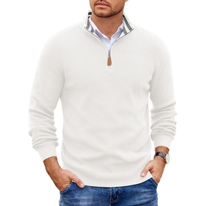 COOFANDY Mens Quarter Zip Pullover Sweater Casual Mock Neck Knit Polo(White)