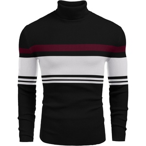 COOFANDY Mens Ribbed Slim Fit Knitted Pullover Casual Turtleneck Sweater(Black White Red Striped)