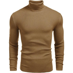 COOFANDY Mens Ribbed Slim Fit Knitted Pullover Casual Turtleneck Sweater(Camel)