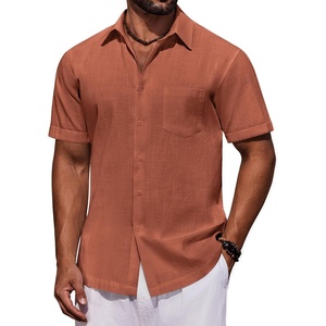 COOFANDY Mens Short Sleeve Cotton Button Down Shirts Linen Beach Shirts(Burnt Orange)
