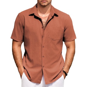 COOFANDY Mens Short Sleeve Cotton Button Down Shirts Linen Beach Shirts(Dark Burnt Orange)