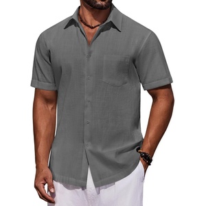 COOFANDY Mens Short Sleeve Cotton Button Down Shirts Linen Beach Shirts(Dark Grey)