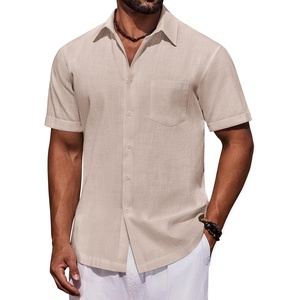 COOFANDY Mens Short Sleeve Cotton Button Down Shirts Linen Beach Shirts(Khaki)