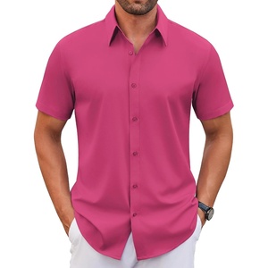 COOFANDY Men’s Stretch Dress Shirts Short Sleeve Wrinkle Free Casual Button Down Shirts(Bright Pink)