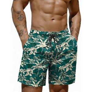 COOFANDY Mens Swim Trunks 7 inch Bathing Suit with Mesh Liner Swim Shorts(Blue Green Coconut Tree)