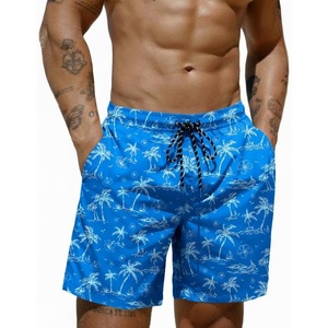 COOFANDY Mens Swim Trunks 7 inch Bathing Suit with Mesh Liner Swim Shorts(Blue Hibiscus Coconut Tree)