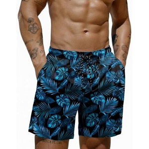 COOFANDY Mens Swim Trunks 7 inch Bathing Suit with Mesh Liner Swim Shorts(Blue Leaves on Black)