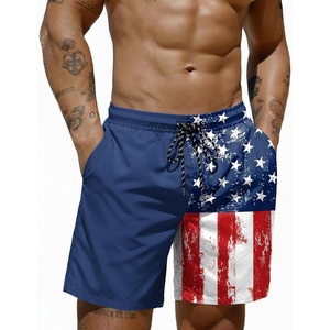 COOFANDY Mens Swim Trunks 7 inch Bathing Suit with Mesh Liner Swim Shorts(Blue Red American Flag)