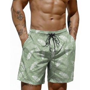 COOFANDY Mens Swim Trunks 7 inch Bathing Suit with Mesh Liner Swim Shorts(Light Green and White Leaves)