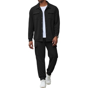 COOFANDY Mens Tracksuit 2 Piece Jogging Sweatsuit Casual Cargo Pants Outfit(Black)