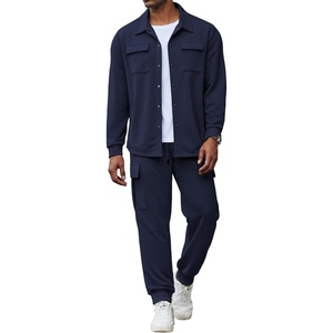 COOFANDY Mens Tracksuit 2 Piece Jogging Sweatsuit Casual Cargo Pants Outfit(Navy Blue)