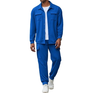 COOFANDY Mens Tracksuit 2 Piece Jogging Sweatsuit Casual Cargo Pants Outfit(Royal Blue)