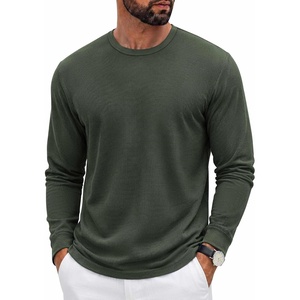 COOFANDY Mens Waffle Long Sleeve Shirt Crew Neck Cotton Blend Basic T Shirt(Army Green)