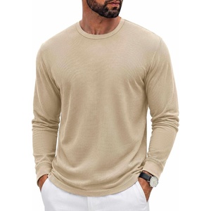COOFANDY Mens Waffle Long Sleeve Shirt Crew Neck Cotton Blend Basic T Shirt(Beige)