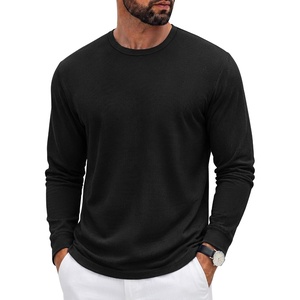 COOFANDY Mens Waffle Long Sleeve Shirt Crew Neck Cotton Blend Basic T Shirt(Black)