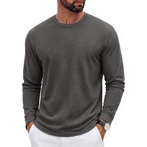 COOFANDY Mens Waffle Long Sleeve Shirt Crew Neck Cotton Blend Basic T Shirt(Dark Gray)