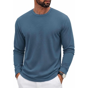 COOFANDY Mens Waffle Long Sleeve Shirt Crew Neck Cotton Blend Basic T Shirt(Indigo)