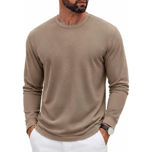 COOFANDY Mens Waffle Long Sleeve Shirt Crew Neck Cotton Blend Basic T Shirt(Khaki)