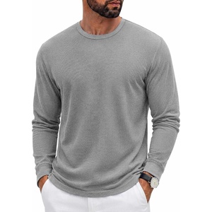 COOFANDY Mens Waffle Long Sleeve Shirt Crew Neck Cotton Blend Basic T Shirt(Light Gray)