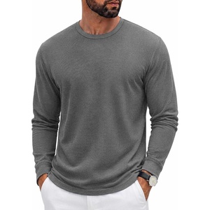 COOFANDY Mens Waffle Long Sleeve Shirt Crew Neck Cotton Blend Basic T Shirt(Medium Gray)
