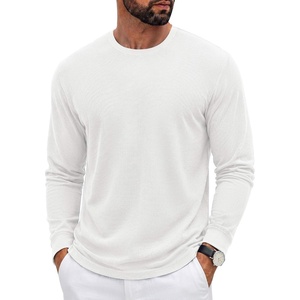 COOFANDY Mens Waffle Long Sleeve Shirt Crew Neck Cotton Blend Basic T Shirt(White)