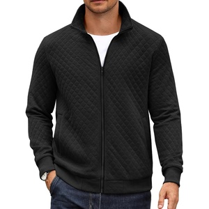 COOFANDY Mens Zip Up Sweatshirt Quilted Fall Sweater Jackets Casual Stylish(Black)