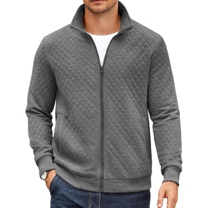 COOFANDY Mens Zip Up Sweatshirt Quilted Fall Sweater Jackets Casual Stylish(Dark Grey)