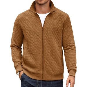 COOFANDY Mens Zip Up Sweatshirt Quilted Fall Sweater Jackets Casual Stylish(Light Brown)
