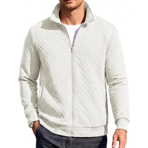 COOFANDY Mens Zip Up Sweatshirt Quilted Fall Sweater Jackets Casual Stylish(White)