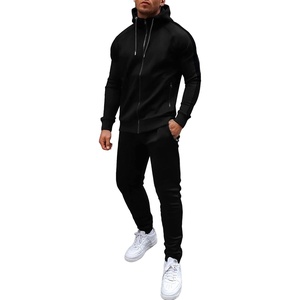 COOFANDY Tracksuit Mens Full Zip Hoodie Sweatsuit 2 Set with Zipper Pocket(A-black)