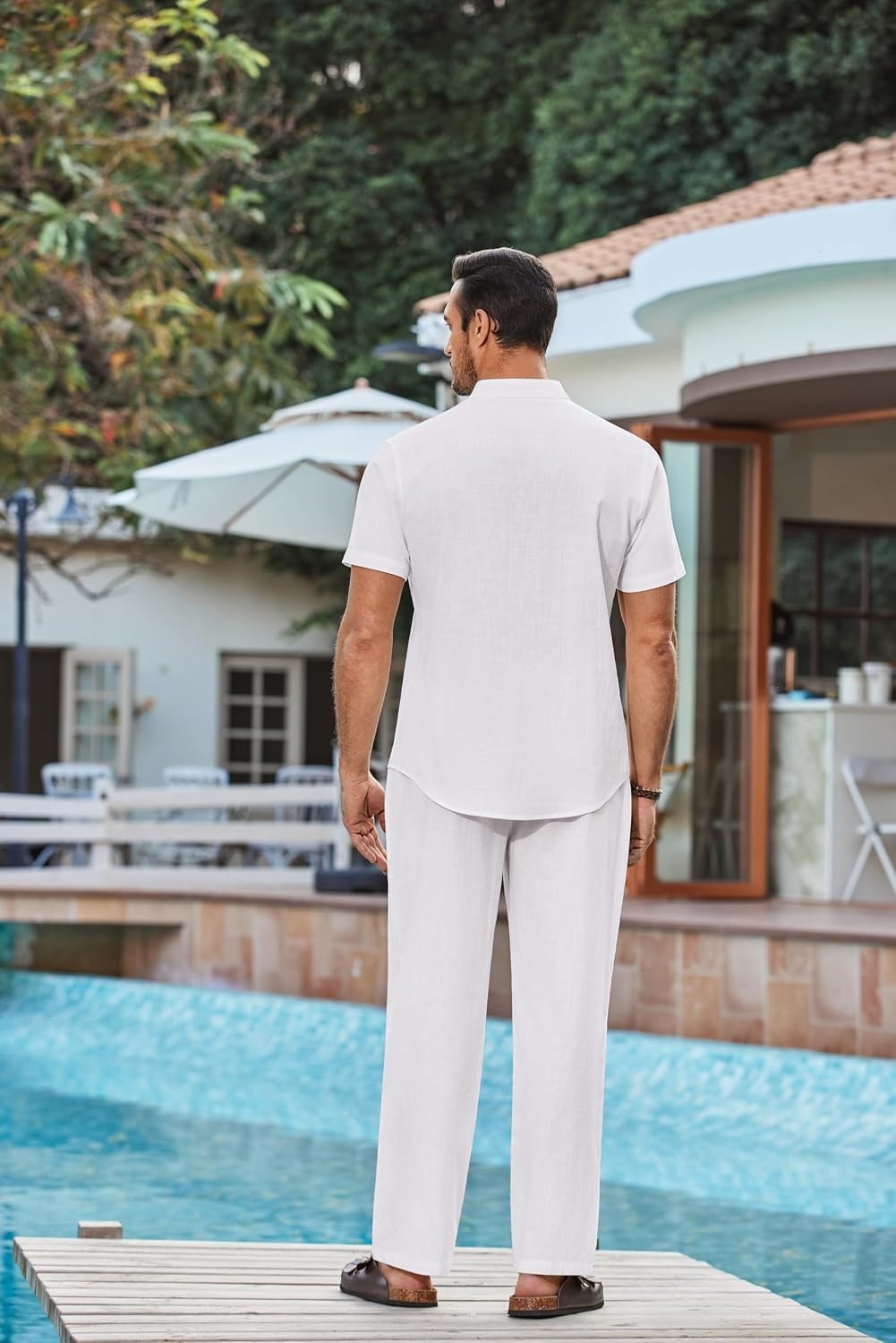image:imageCOOFANDY Mens 2 Piece Cotton Linen Sets Beach Outfits Pants and Shirt SetAwhite