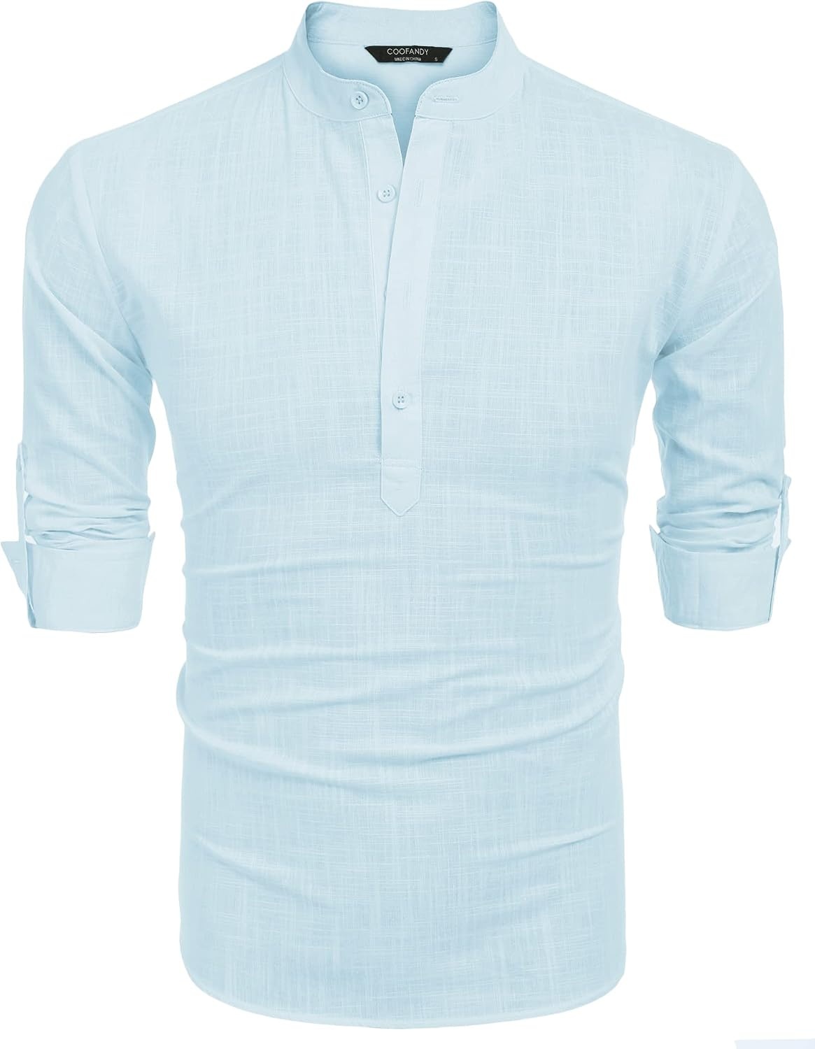 image:imageCOOFANDY Mens Cotton Linen Henley TShirts Long Sleeve Casual Beach ShirtsBlue