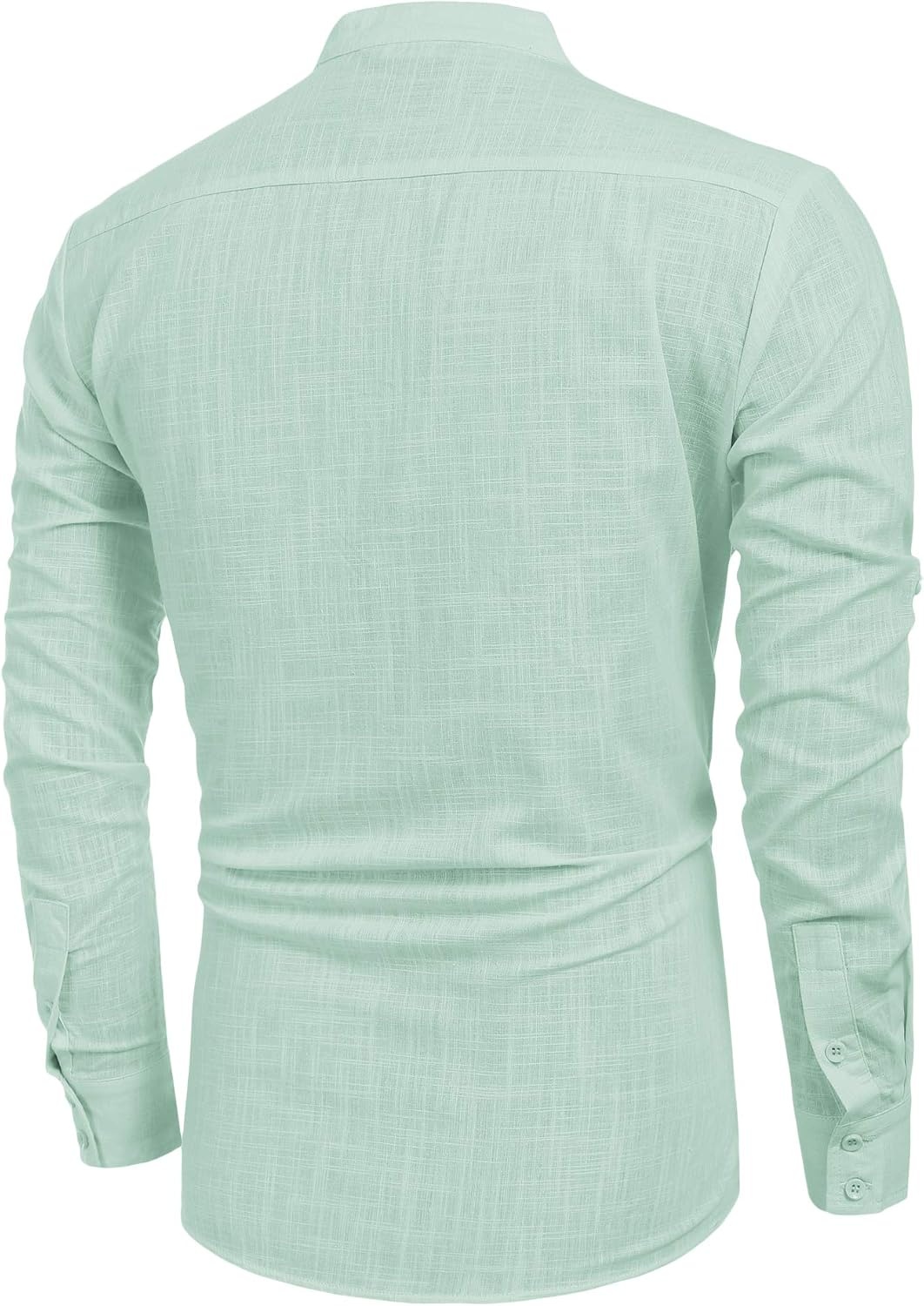 image:imageCOOFANDY Mens Cotton Linen Henley TShirts Long Sleeve Casual Beach ShirtsGreen