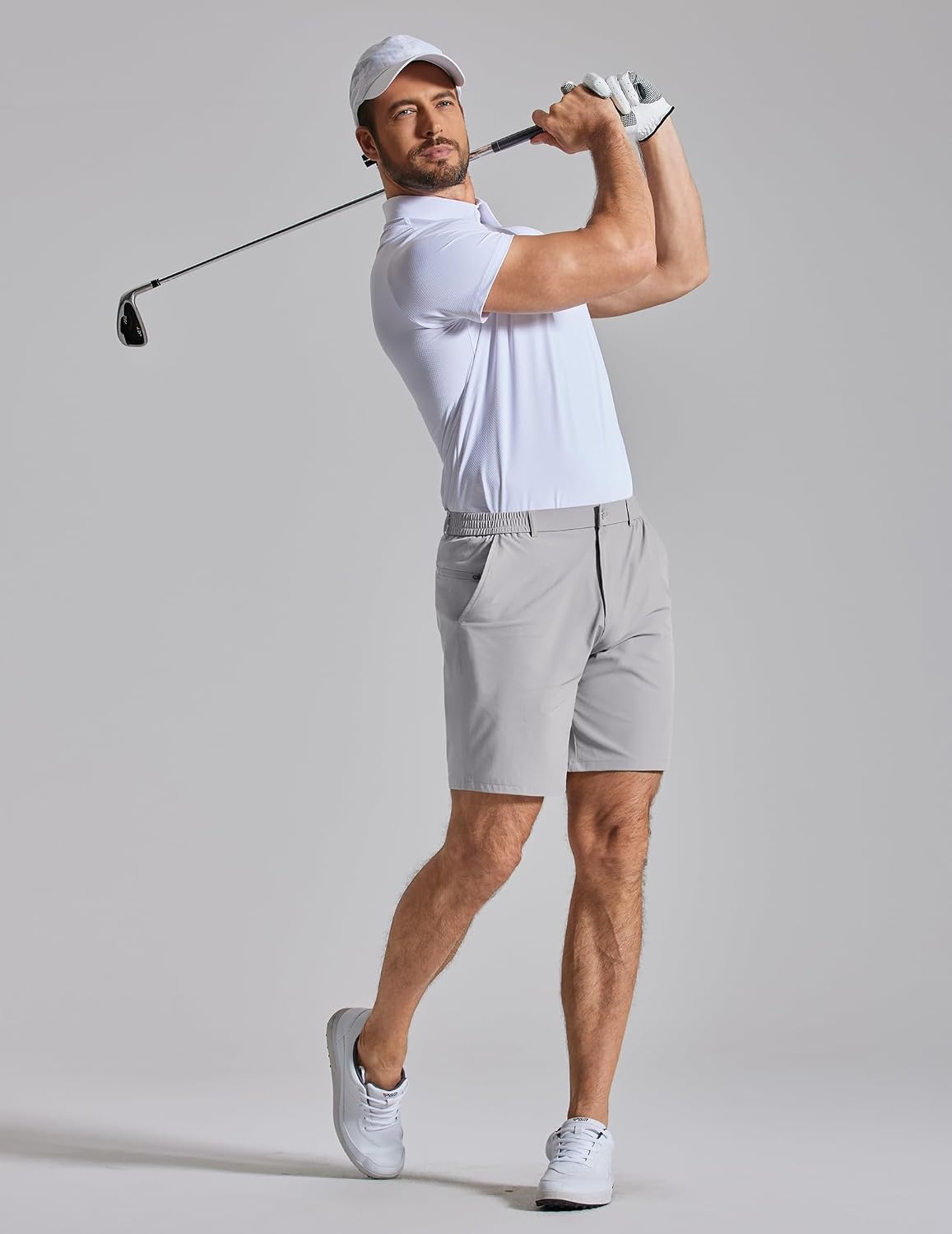 image:imageCOOFANDY Mens Golf Shorts 7 Lightweight Elastic Waistband Casual ShortsLight Grey