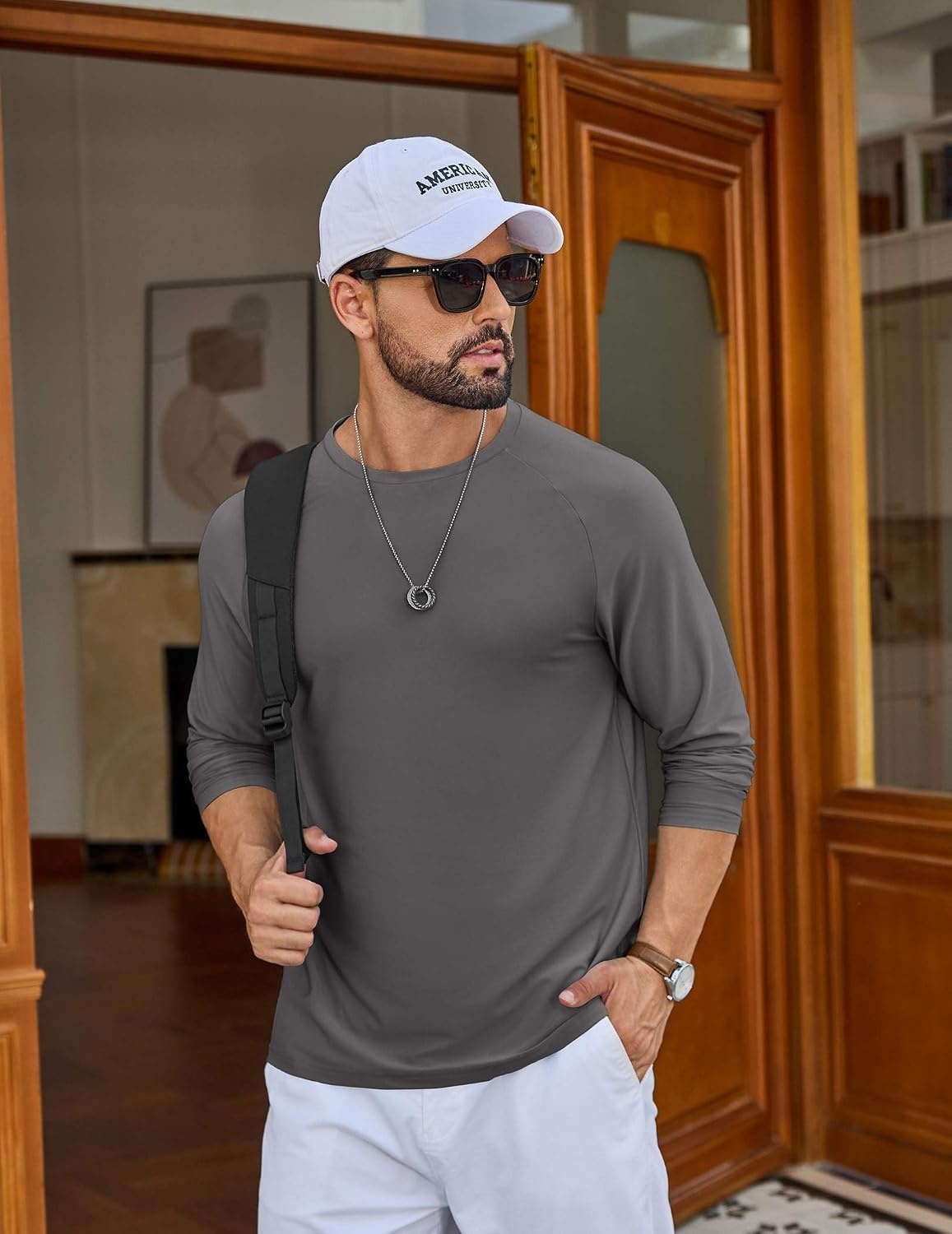 image:imageCOOFANDY Mens Long Sleeve TShirt Sun Protection Athletic Tee ShirtsAdark Grey 1pack