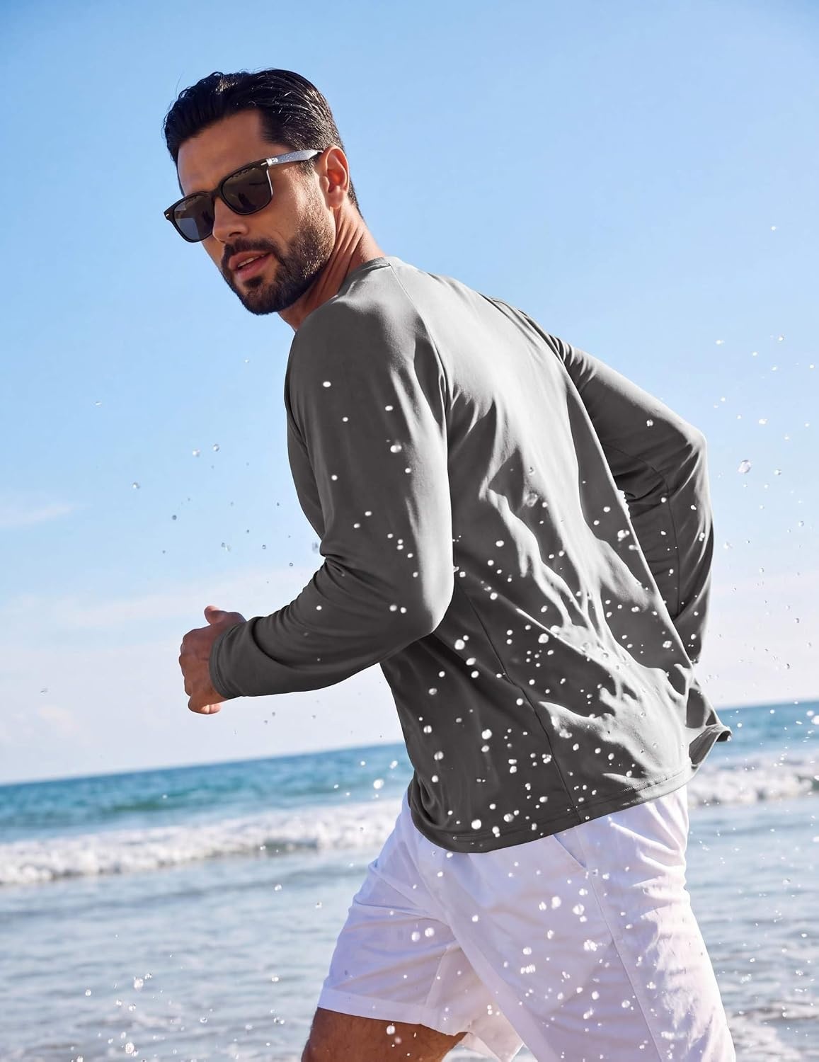 image:imageCOOFANDY Mens Long Sleeve TShirt Sun Protection Athletic Tee ShirtsAdark Grey 1pack