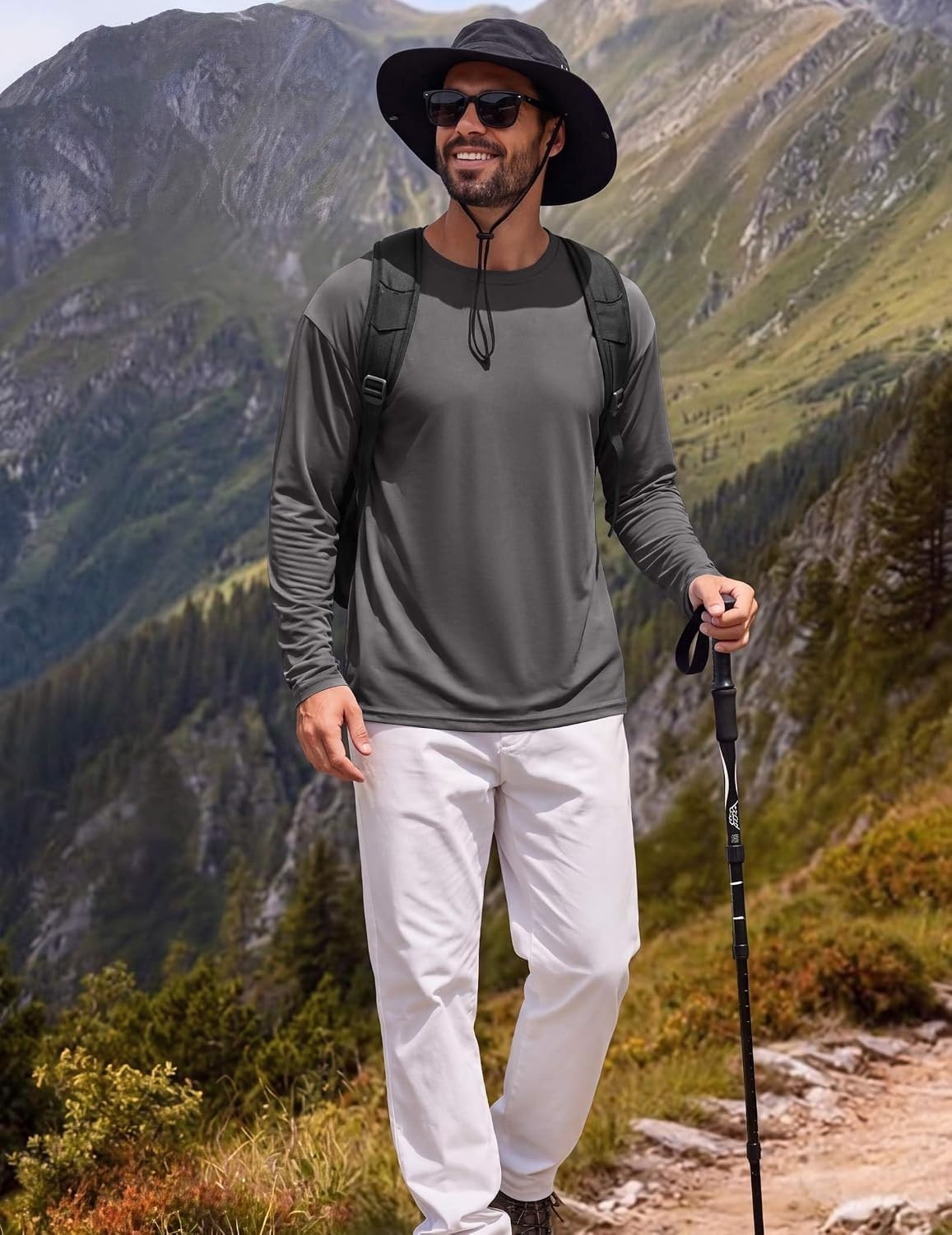 image:imageCOOFANDY Mens Long Sleeve TShirt Sun Protection Athletic Tee ShirtsAdark Grey 1pack