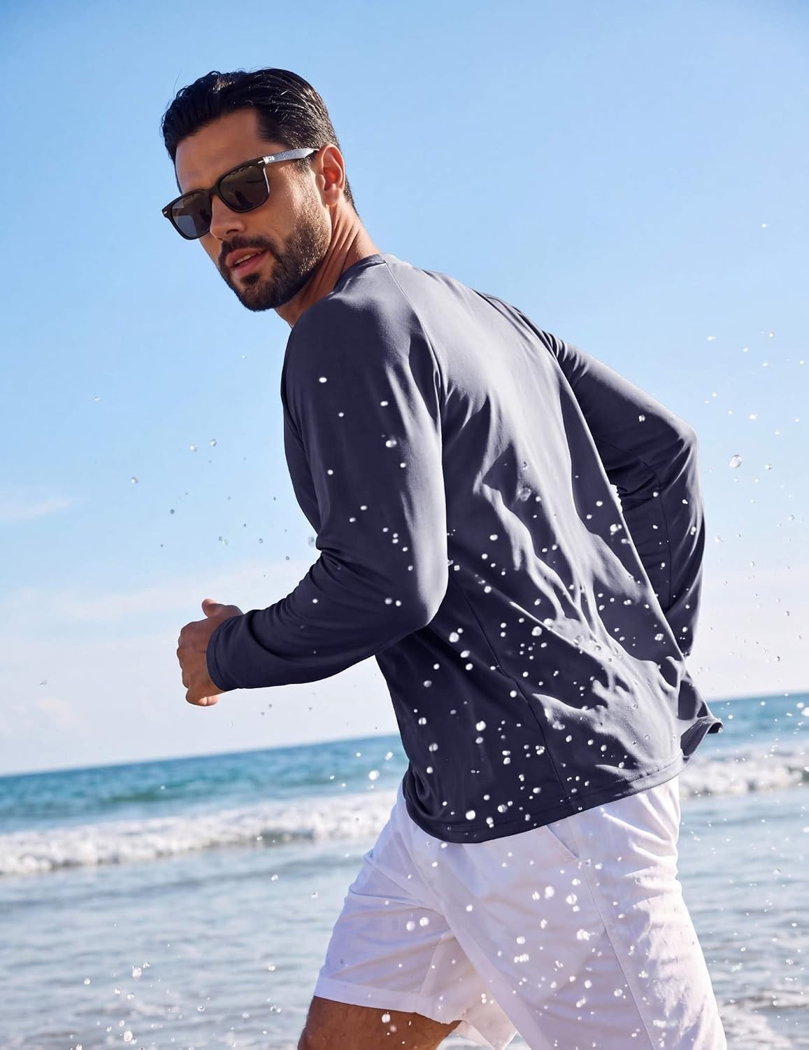 image:imageCOOFANDY Mens Long Sleeve TShirt Sun Protection Athletic Tee ShirtsAnavy Blue 1pack