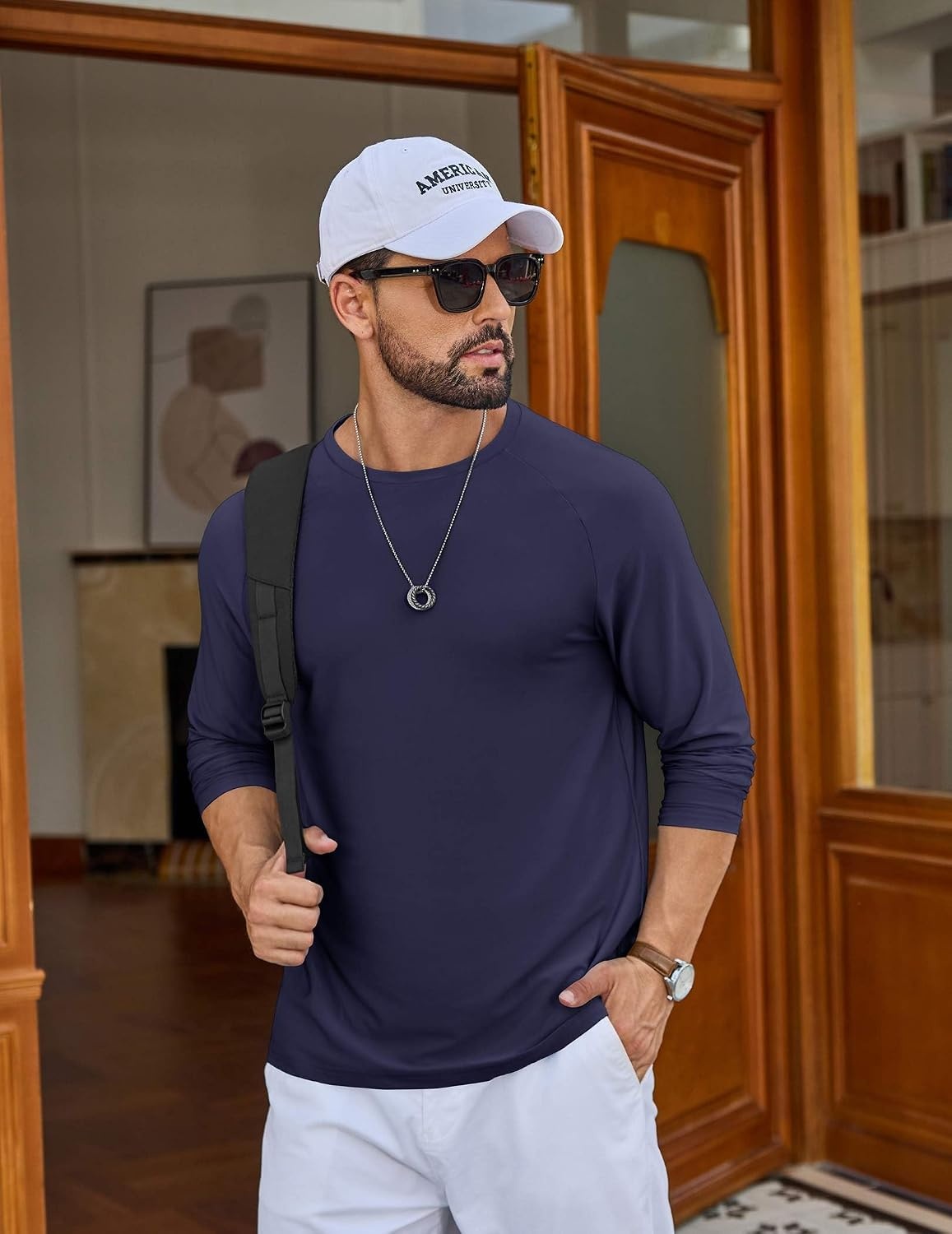 image:imageCOOFANDY Mens Long Sleeve TShirt Sun Protection Athletic Tee ShirtsAnavy Blue 1pack